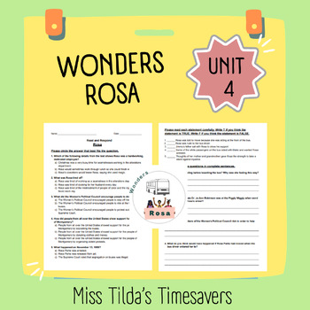 Preview of Rosa - Read and Respond Grade 5 Wonders