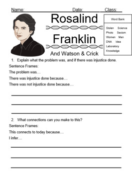Preview of Rosalind Franklin Discussion Worksheet