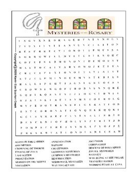 Preview of Rosary - Mysteries of the Rosary Word Search