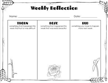 Rose/Bud/Thorn Weekly Reflection Prompts by Ms Bogosian TPT