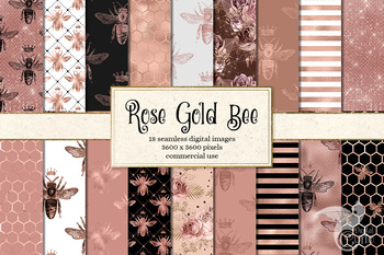 Download Rose Gold Bee Digital Paper Honey Bee Seamless Patterns Backgrounds