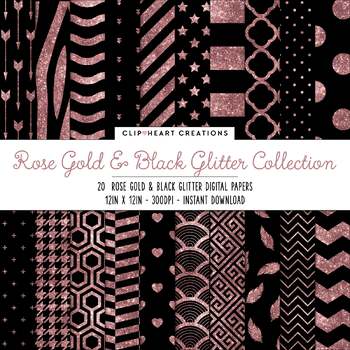 Rose Gold Digital Paper Rose Gold Texture Digital Download Pattern Design,  Rose Gold Glitter, Sunburst, Roses, Triangles, Stripes and Dots 