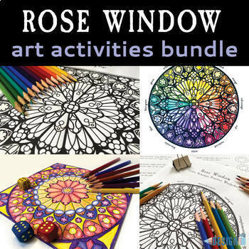 Preview of Rose Window Art Activities - Color Theory, Coloring Page, Roll and Draw Game