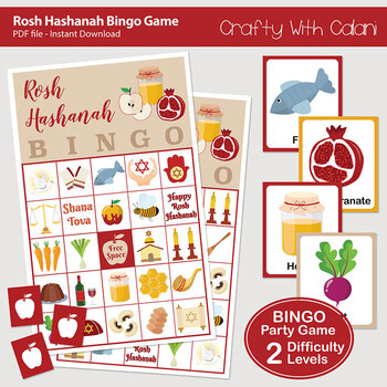 Preview of Rosh Hashanah Bingo & Memory Game, Jewish New Year Bingo Game Printable