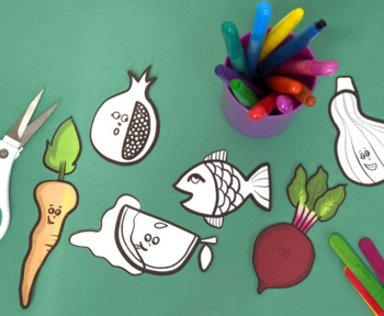 Preview of Rosh Hashanah Craft and Coloring Pages | Simanim Puppets for Kids