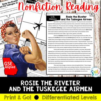 Preview of Rosie the Riveter & Tuskegee Airmen Reading Passage (SS5H4, SS5H4e) GSE