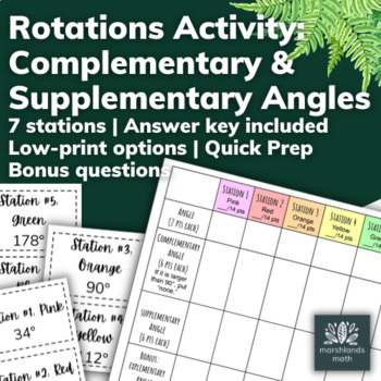 Preview of Rotation Activity: Complementary & Supplementary Angles | Stations | 7 & 8 Math