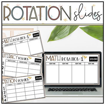 Preview of Rotation Slides Editable - Station, Math & Literacy Rotation Centers with Timers