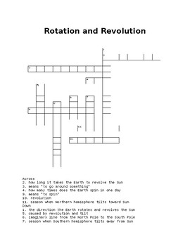 Rotation and Revolution Crossword by Learn Grow Inspire TPT