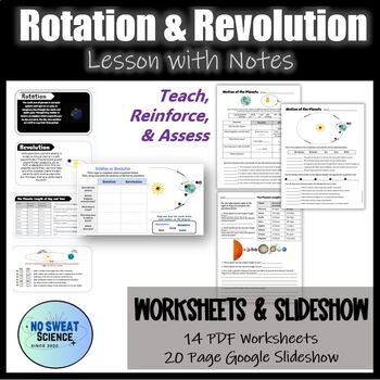 Preview of Rotation and Revolution Motion of Earth Reading Worksheets and Slideshow Lesson
