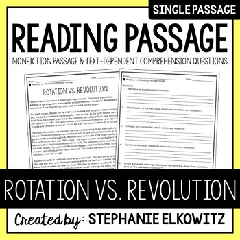 Preview of Rotation vs. Revolution Reading Passage | Printable & Digital