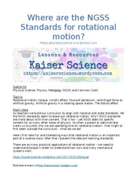 Preview of Rotational motion, torque, Coriolis force - Where are the NGSS standards?