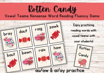 Preview of Rotten Candy Vowel Team {ai/ay, au/aw} Phonics & Fluency Game// Valentine's Day