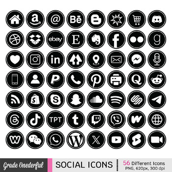 Round Black and White Social Media Icons by Grade ONEderful Designs