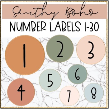 Preview of Round Number Labels | Earthy Boho Decor