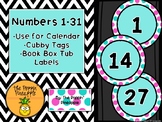 Round Numbers 1-31 (teal/pink polka dots)