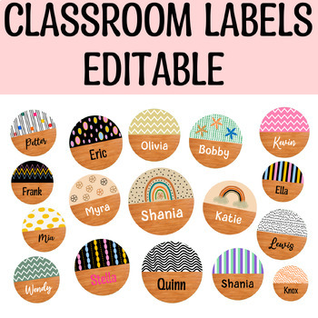 Preview of Round Student Name Tags, Editable Classroom Labels, Name Tent, Name Cards