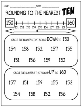 Preview of Round Up or Down to Nearest Ten (3 digits) Set of 10 Worksheets