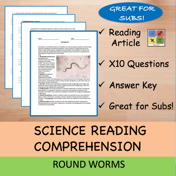 Preview of Round Worms - Reading Passage and x 10 Questions (EDITABLE)