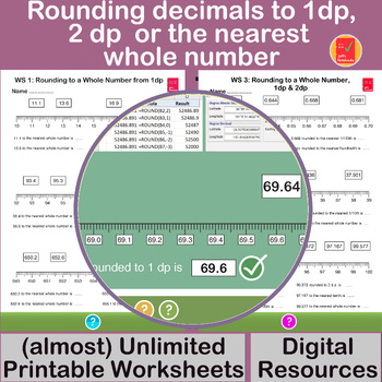 Preview of Round decimals to the nearest whole number, tenth or hundredth on a number line
