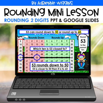 Preview of Rounding 2 Digit Numbers Mini Lesson - PPT & Google - Distance Learning