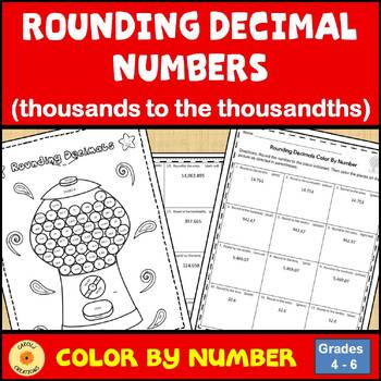 Preview of Rounding Decimal Numbers Color By Number Worksheet and Self-Checking Easel Assmt