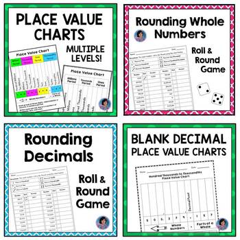 place value charts with rounding decimals and whole