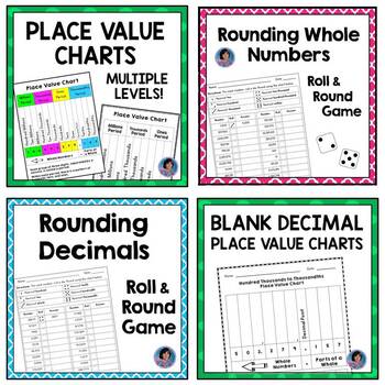 Preview of Place Value Charts with Rounding Decimals & Whole Numbers Games and Activities