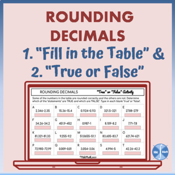 Preview of Rounding Decimals - "Fill in the Table" & "True or False" (Two Activities)