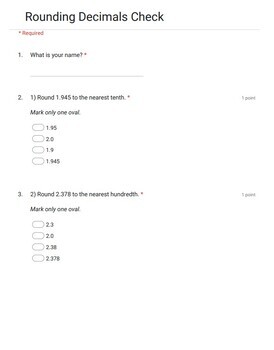 Preview of Rounding Decimals Google Form Quiz