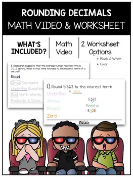 Preview of 5.NBT.4: Rounding Decimals Math Video and Worksheet