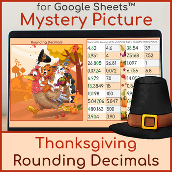 Preview of Rounding Decimals | Mystery Picture Thanksgiving Cats