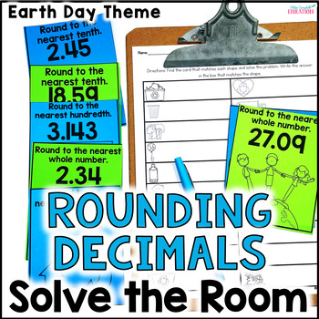 Preview of Rounding Decimals - Solve the Room - Earth Day Math Center