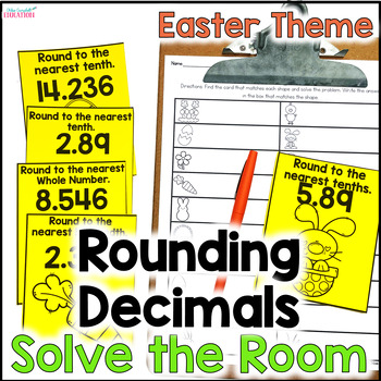 Preview of Rounding Decimals - Solve the Room - Easter Math Center