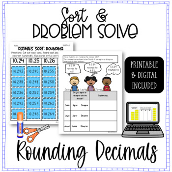Preview of Rounding Decimals Sort and Problem Solve {5.NBT.A.4} - Digital & Printable