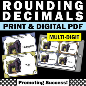 Preview of Rounding Decimals Game Decimal Place Value Review Practice SCOOT Task Cards