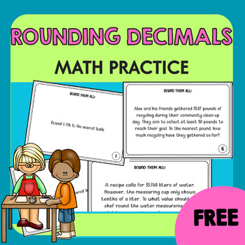 Preview of Rounding Decimals Task Cards | Math Practice & Review for 4th 5th 6th Grades