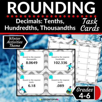 Preview of Rounding Decimals | Task Cards | Winter Activities