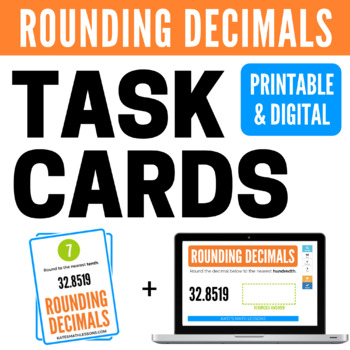 Preview of Rounding Decimals Printable Task Cards and Boom Cards™ Digital Activity