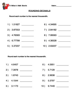 decimal thousandths worksheets teaching resources tpt