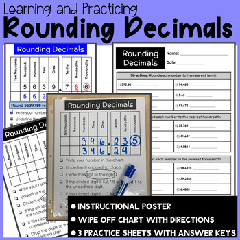 Preview of Rounding Decimals Wipe off Chart, Poster/Anchor Chart and Practice Sheets
