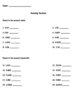 rounding decimals worksheet teaching resources tpt