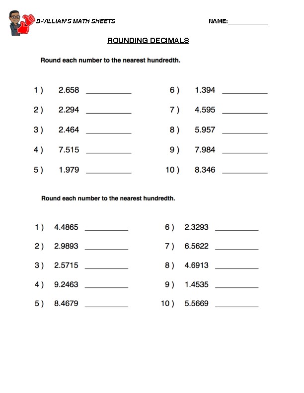 rounding-decimals-hundredths-worksheet-with-answer-key-tpt