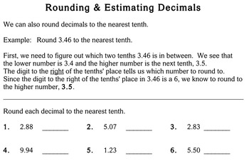 2.1 Rounding, Comparing, & Estimating Decimals 
