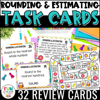Preview of Rounding and Estimating Task Cards & Game Math Review
