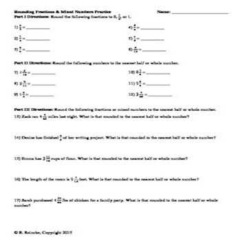Rounding Fractions and Mixed Numbers Worksheet by Reincke's Education Store