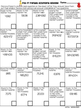 Rounding Large Numbers: Mix n' Mingle *Individual Worksheet Included*