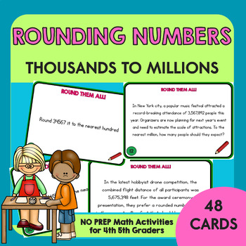 Preview of Rounding Math Task Cards | UP TO MILLIONS! | Rounding Numbers Activity