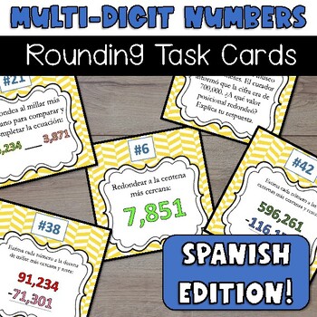 Preview of Rounding Multi-Digit Numbers Task Cards | Spanish Edition