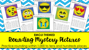 Preview of Rounding Mystery Pictures (10s & 100s places)- Emoji Theme